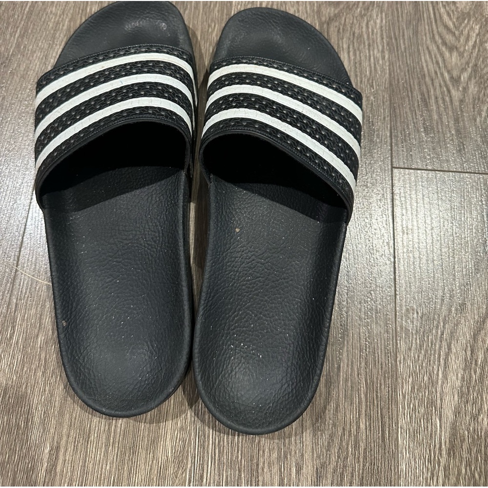 Adidas black and white slides